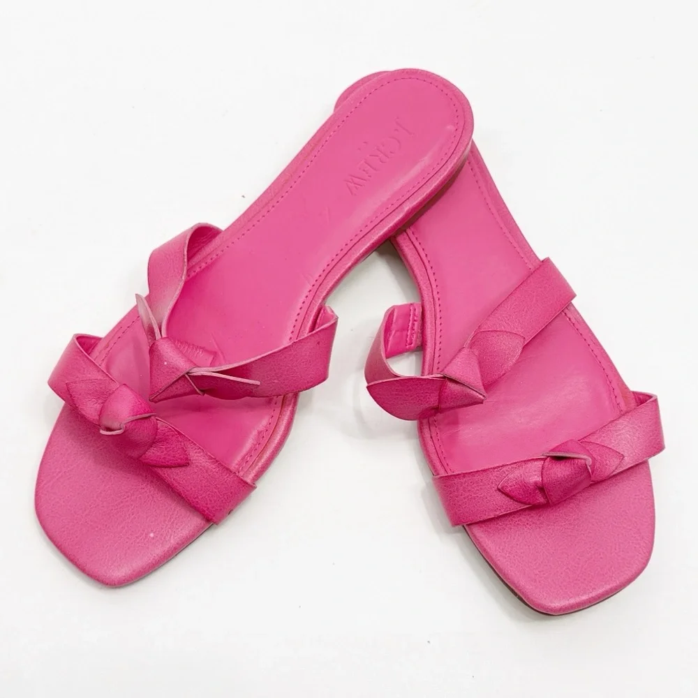 J. Crew Pink Slide Sandals with Bow Detail size 8